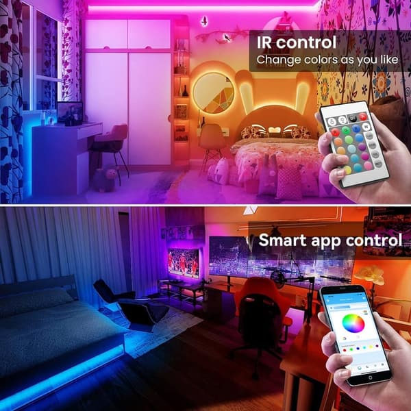 50ft Bluetooth RGB LED Strip Lights with Music Sync & Remote