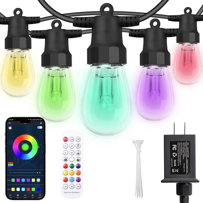 50FT RGBW LED Outdoor String Lights with Remote Control