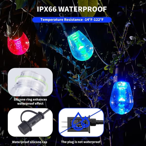 50FT RGBW LED Outdoor String Lights with Remote Control