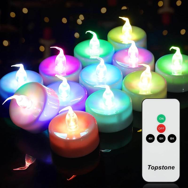 Color-Changing LED Tealight Candles with Remote Control, 12-Pack