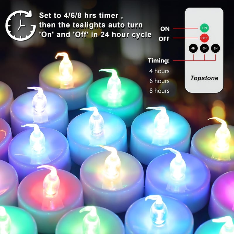 Color-Changing LED Tealight Candles with Remote Control, 12-Pack
