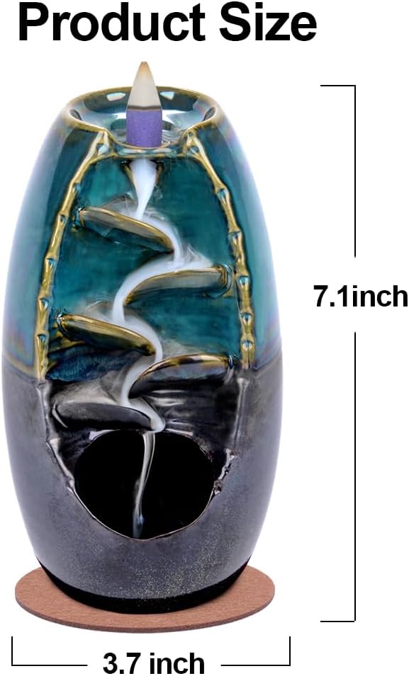 Ceramic Backflow Incense Holder with 120 Cones & 30 Sticks