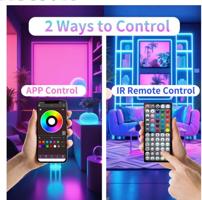 100ft RGB LED Strip Lights with Remote & App Control