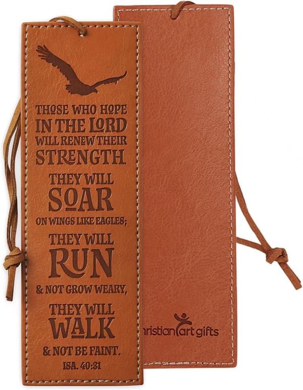 Inspirational Scripture Bookmark for Men - Faux Leather, Isaiah 40:31