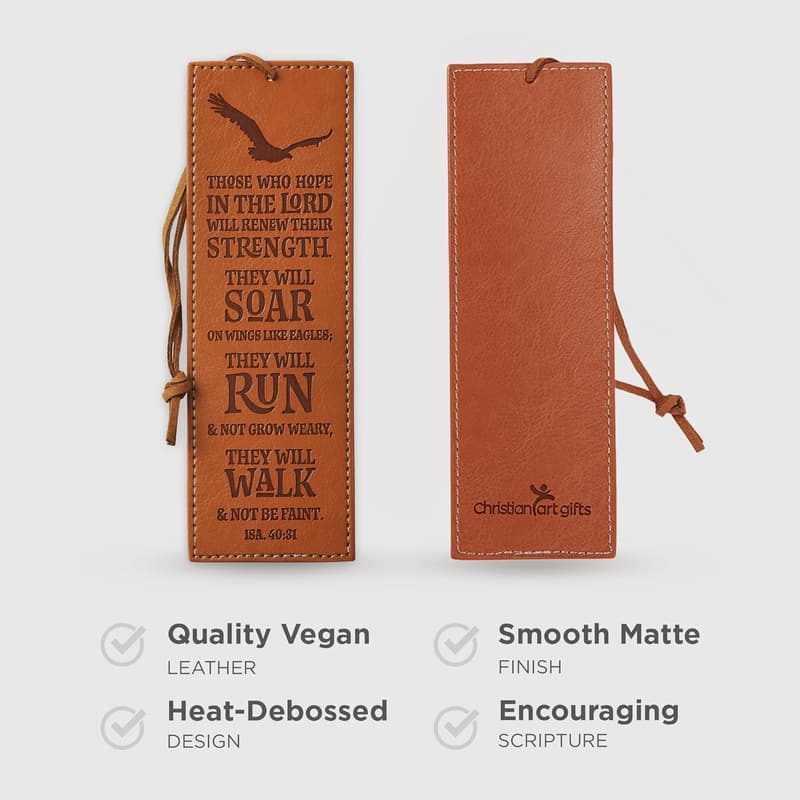 Inspirational Scripture Bookmark for Men - Faux Leather, Isaiah 40:31