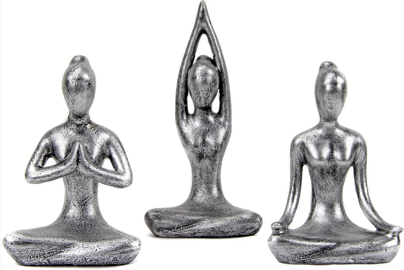 Yoga Pose Statue Set for Home Décor, Antique Silver Finish