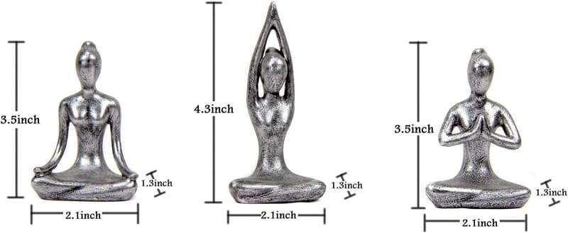 Yoga Pose Statue Set for Home Décor, Antique Silver Finish