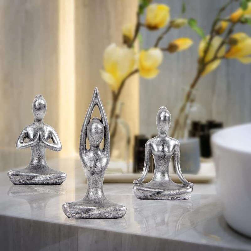 Yoga Pose Statue Set for Home Décor, Antique Silver Finish