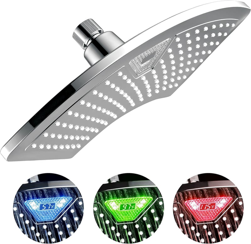 12-Inch Chrome Rainfall Shower Head with LED Temperature Display