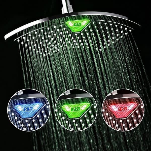 12-Inch Chrome Rainfall Shower Head with LED Temperature Display