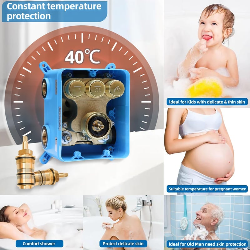 Brushed Gold Thermostatic Shower System with LED Rainfall Head