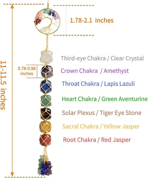 Tree of Life Hanging Ornament with 7 Chakra Healing Stones