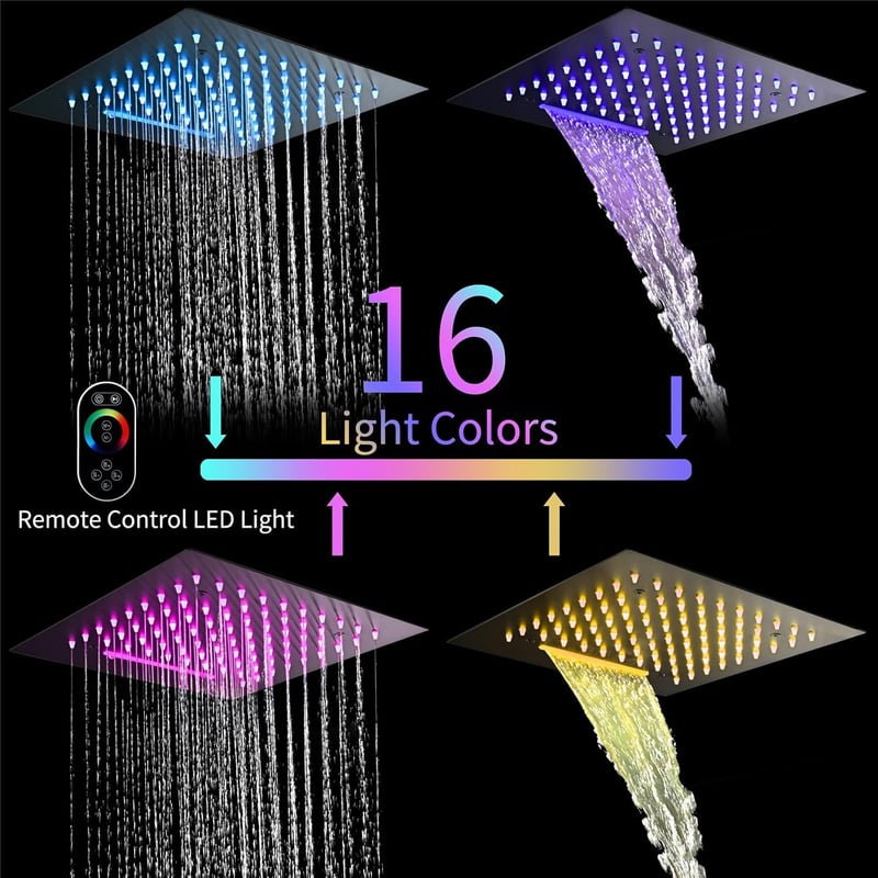 Black LED Thermostatic Rainfall Shower Set with 12