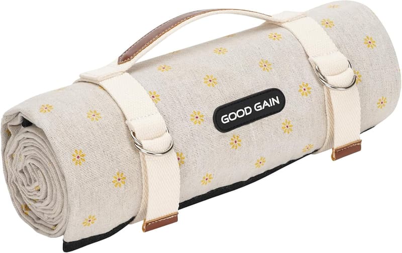 Large Waterproof Picnic Blanket with Carry Strap - Yellow Flower