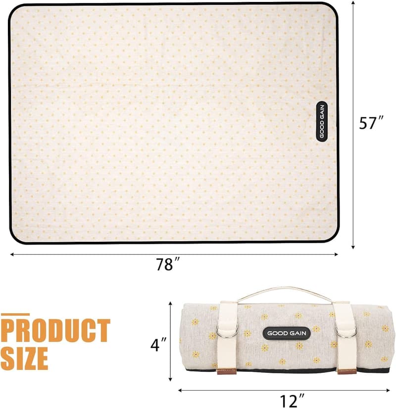 Large Waterproof Picnic Blanket with Carry Strap - Yellow Flower