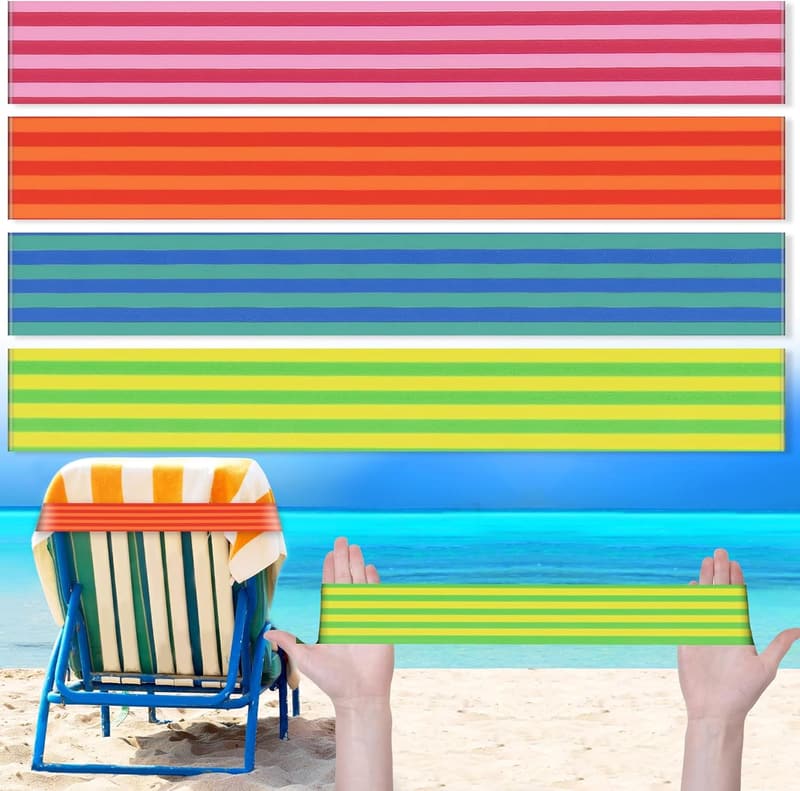 Beach Towel Bands - 4 Elastic Clips for Summer Loungers
