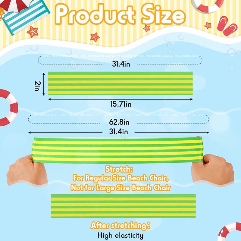 Beach Towel Bands - 4 Elastic Clips for Summer Loungers
