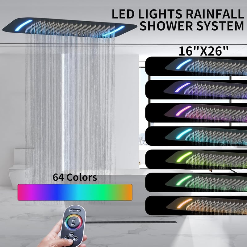 Matte Black Digital Thermostatic Shower System with Rain Shower Head