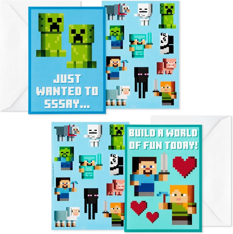 Minecraft Valentine's Day Cards & Stickers for Kids (24-Pack)