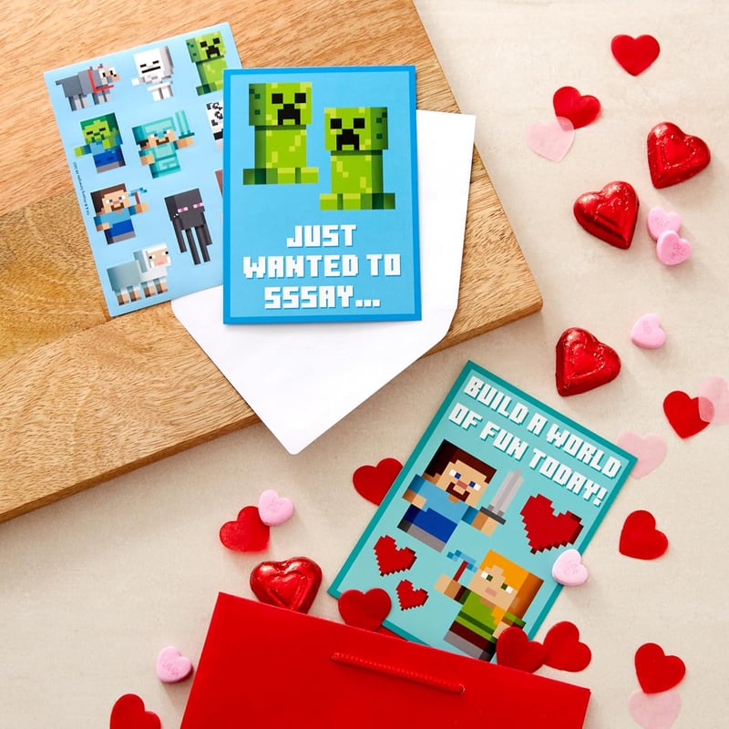 Minecraft Valentine's Day Cards & Stickers for Kids (24-Pack)