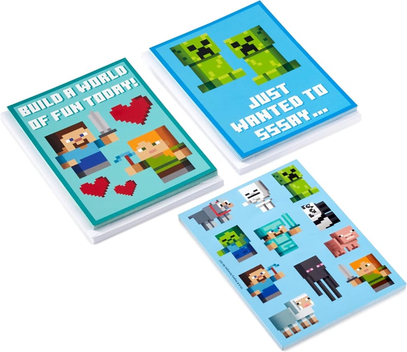 Minecraft Valentine's Day Cards & Stickers for Kids (24-Pack)