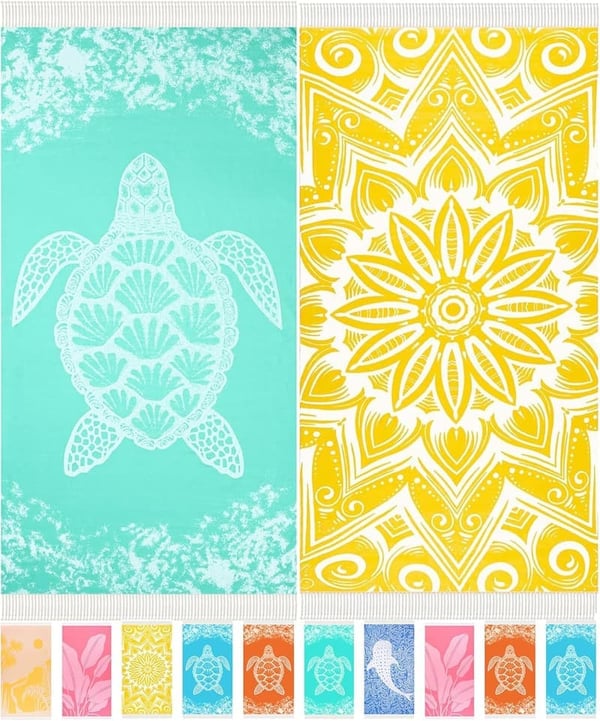 Oversized Quick-Dry Turkish Beach Towels - 2 Pack, Sand-Free