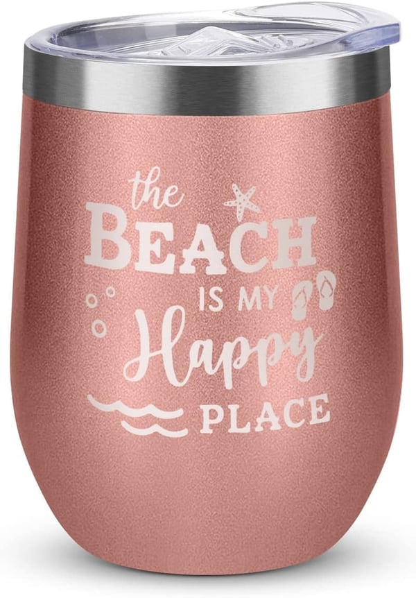 Ocean Theme Insulated Tumbler - 12 Oz Rose Gold for Women