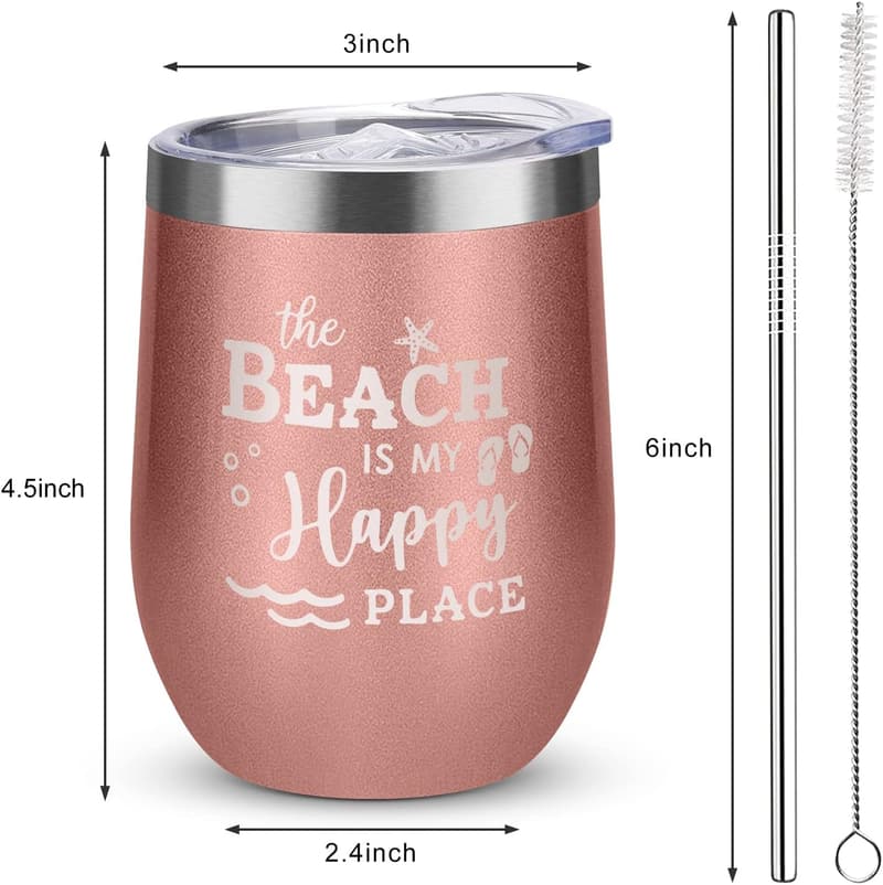 Ocean Theme Insulated Tumbler - 12 Oz Rose Gold for Women
