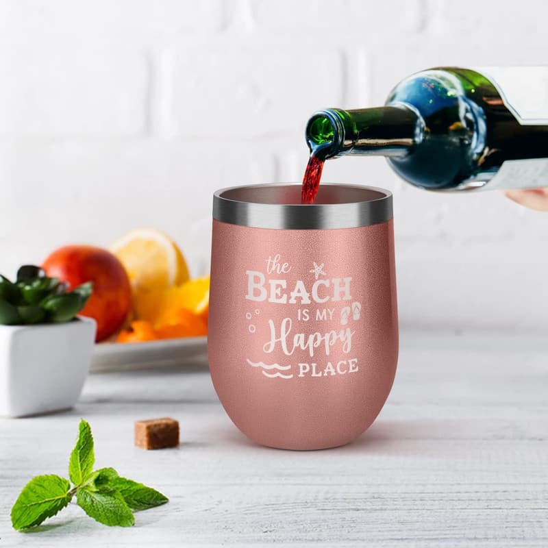 Ocean Theme Insulated Tumbler - 12 Oz Rose Gold for Women