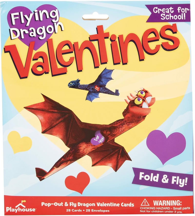 Valentine's Day Card Set with Flying Dragons for Kids, 28 Pack