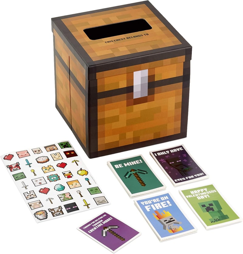 Minecraft Valentine's Day Cards Set for Kids - 32 Cards & Stickers