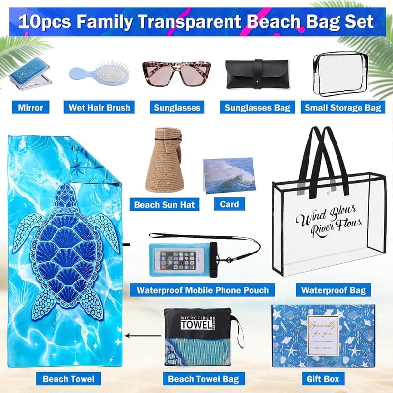 10-in-1 Waterproof Beach Bag Set for Women - Travel Essentials