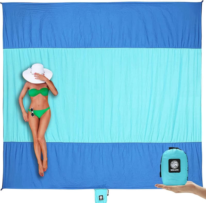 Oversized Waterproof Beach Blanket with Stakes and Pockets