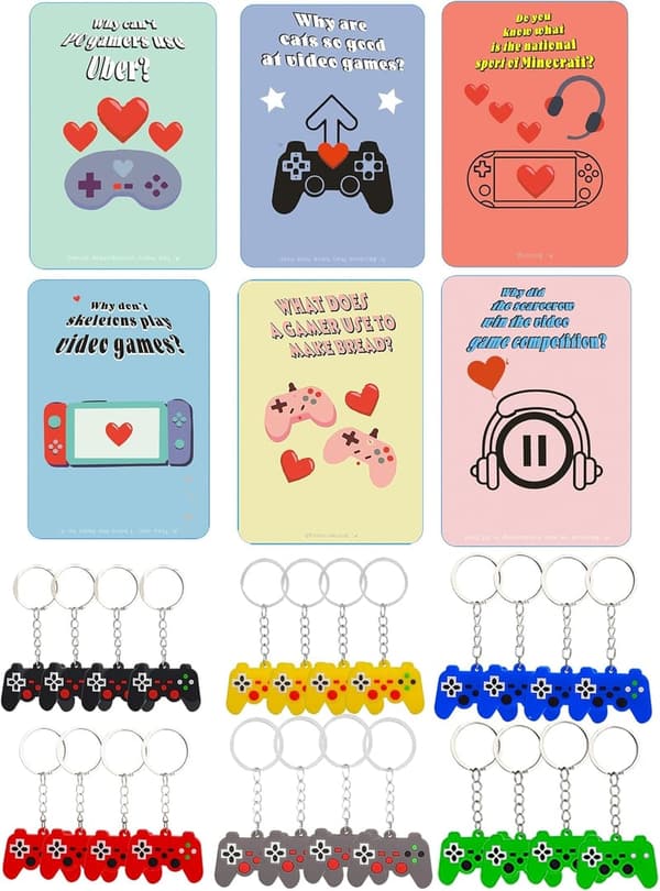 Valentine's Day Video Game Card and Keychain Set - 24 Packs