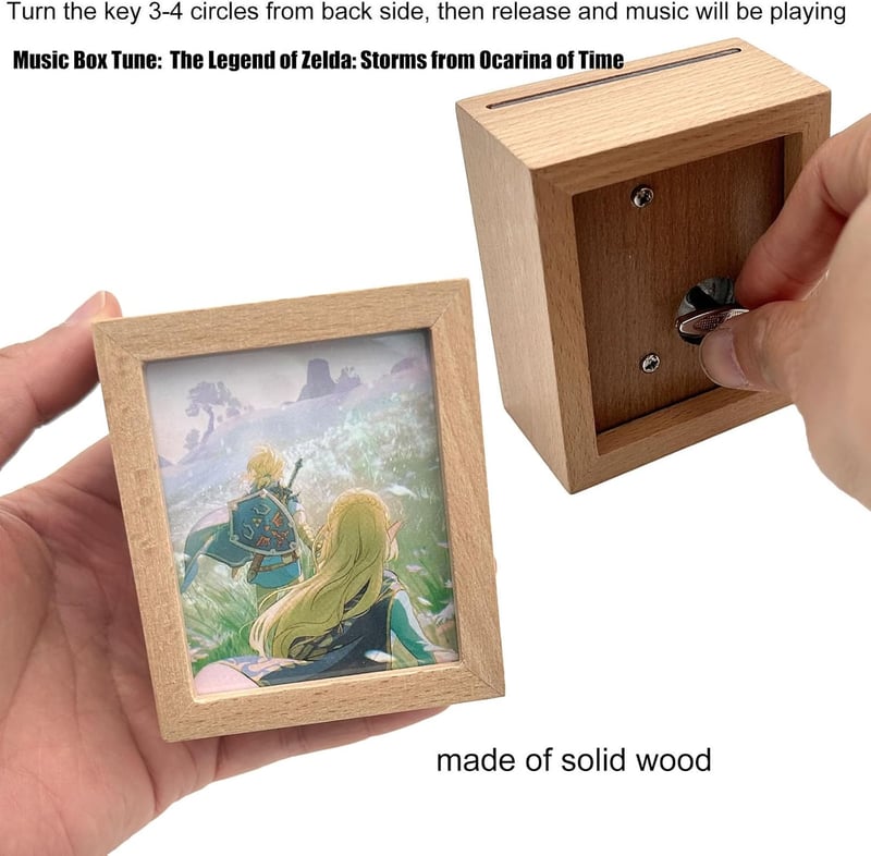 Zelda Wind-Up Music Box with Solid Wood Frame for Anime Fans