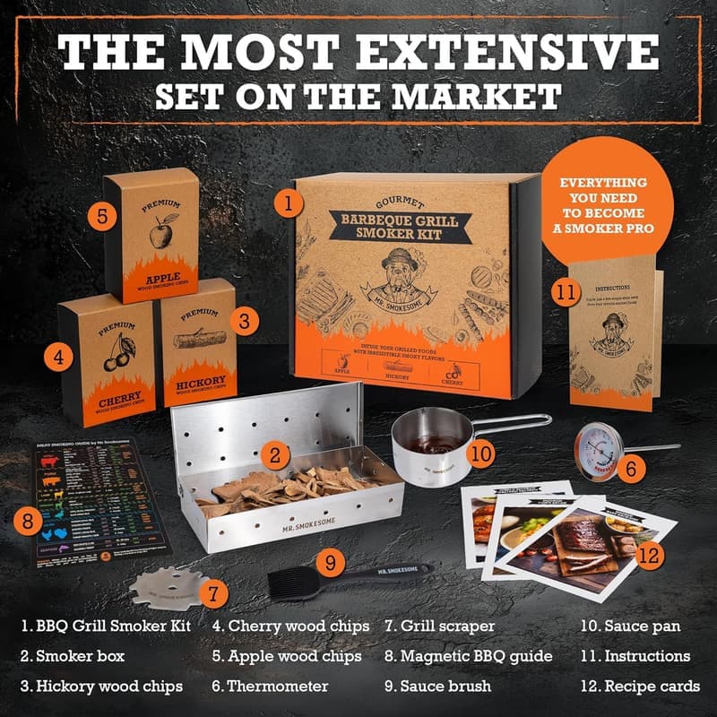 12-Piece Wood Smoked BBQ Grill Set for Men