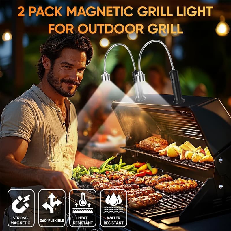 Outdoor BBQ Magnetic Grill Lights - 2 Pack Cooking Gadgets