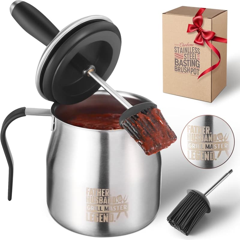 Father's Day BBQ Basting Pot Set - Stainless Steel, 32oz