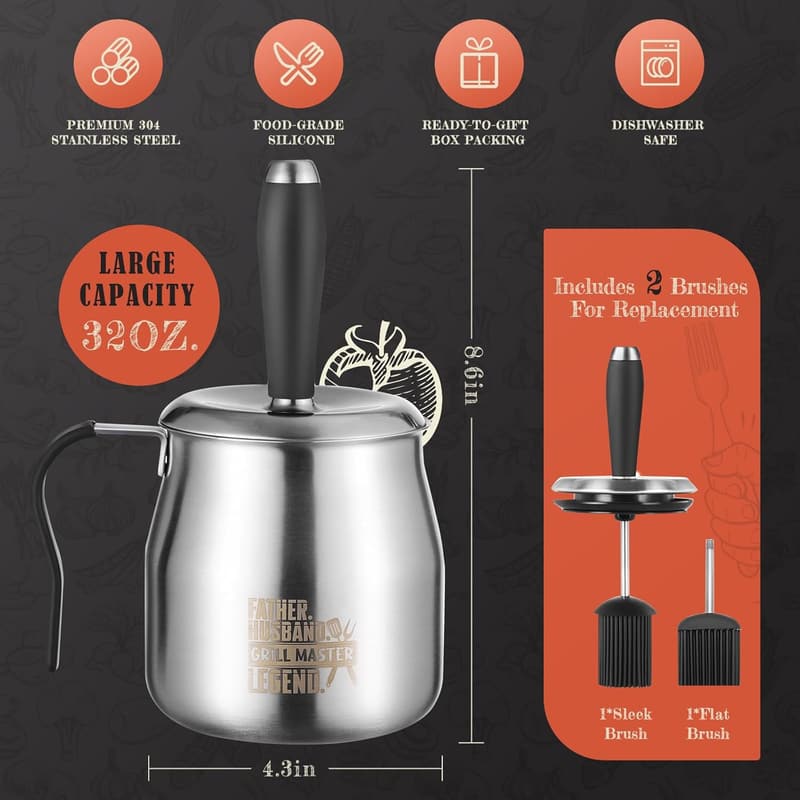 Father's Day BBQ Basting Pot Set - Stainless Steel, 32oz