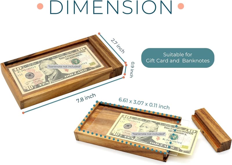 Mystery Box Puzzle - Wooden Brain Teaser with Hidden Compartments