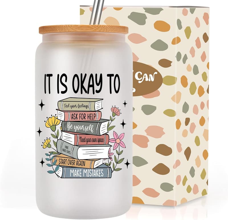 Mental Health Awareness Iced Coffee Cup with Lid & Straw