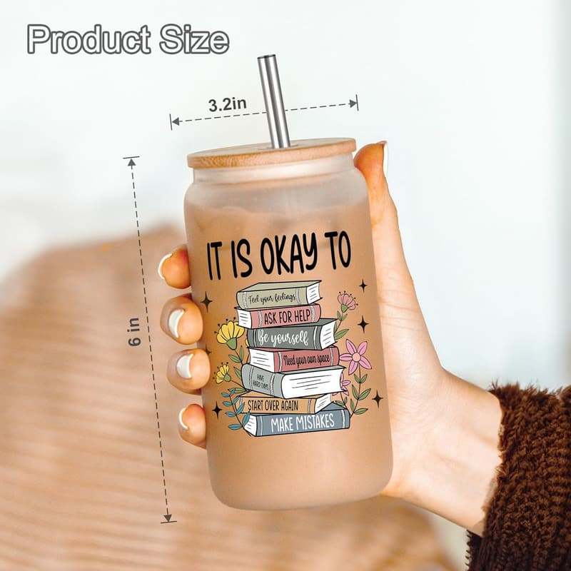 Mental Health Awareness Iced Coffee Cup with Lid & Straw