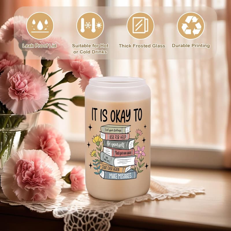 Mental Health Awareness Iced Coffee Cup with Lid & Straw