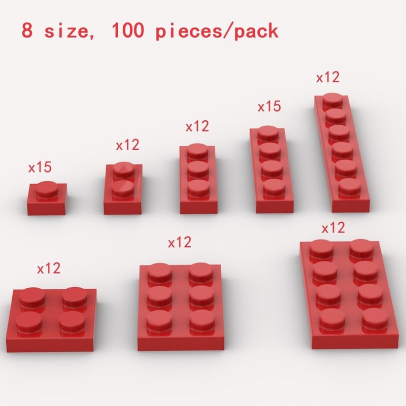 100-Piece Red Building Plate Assortment for Lego-Compatible Bricks