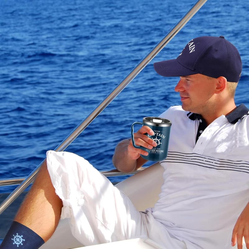 Father's Day Boating Gift Set for Men: Captain's Cap, Tumbler, Opener, and Socks