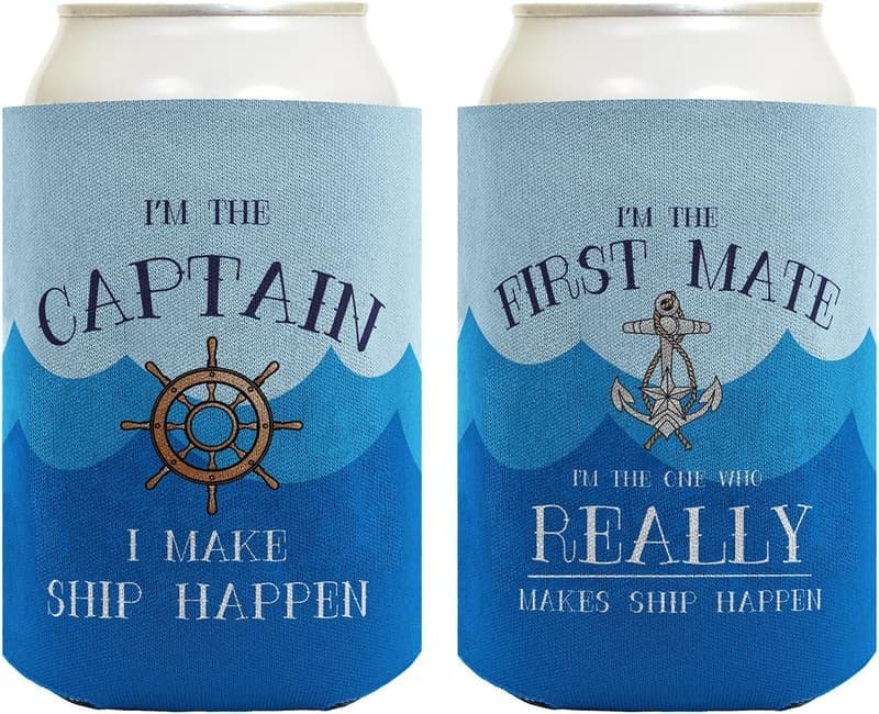 Captain & First Mate Can Coolers - Boating Gift Set (2 Pack)
