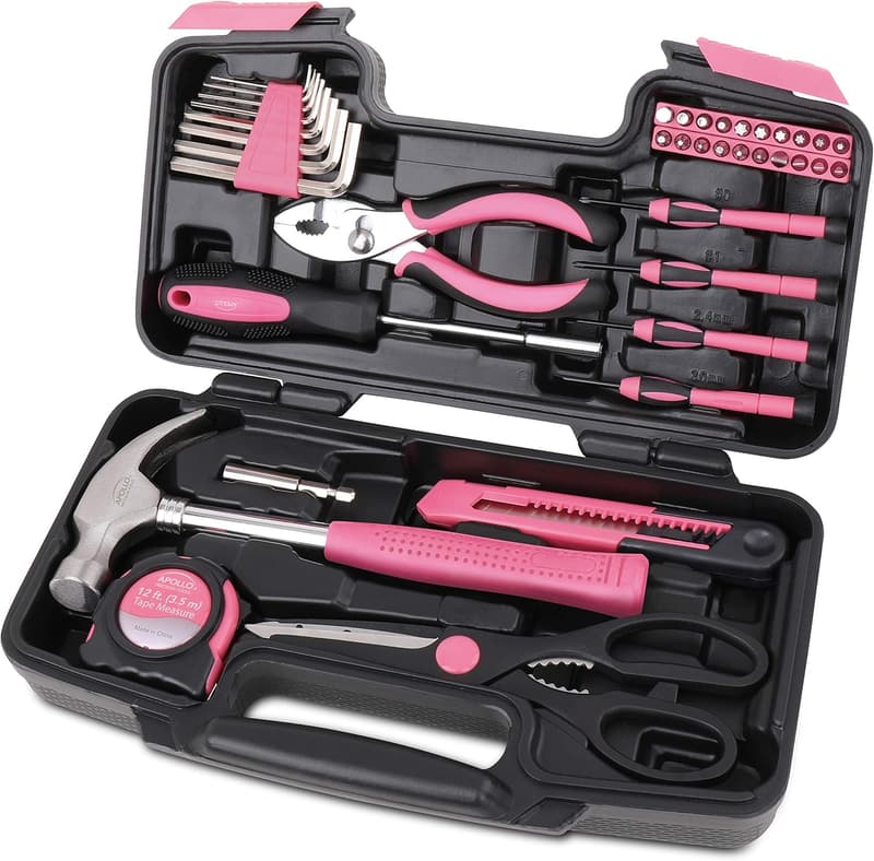 39-Piece Pink Household Tool Set for Home Repairs & Crafts