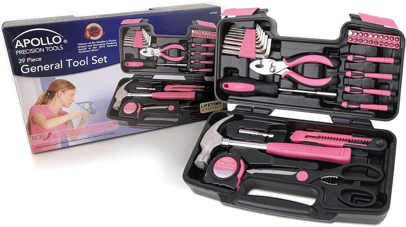 39-Piece Pink Household Tool Set for Home Repairs & Crafts
