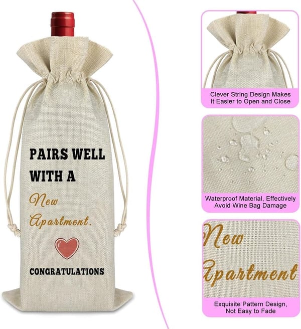 Housewarming Gift: Reusable Drawstring Wine Wrap Bag