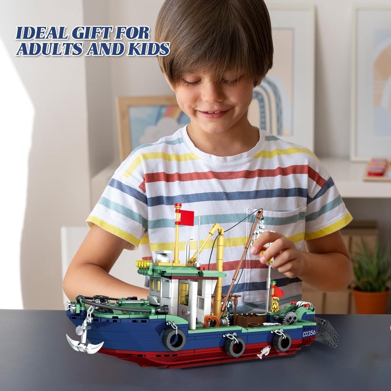 Fishing Boat Building Blocks Set for Kids, Compatible with Lego, 582 Pcs